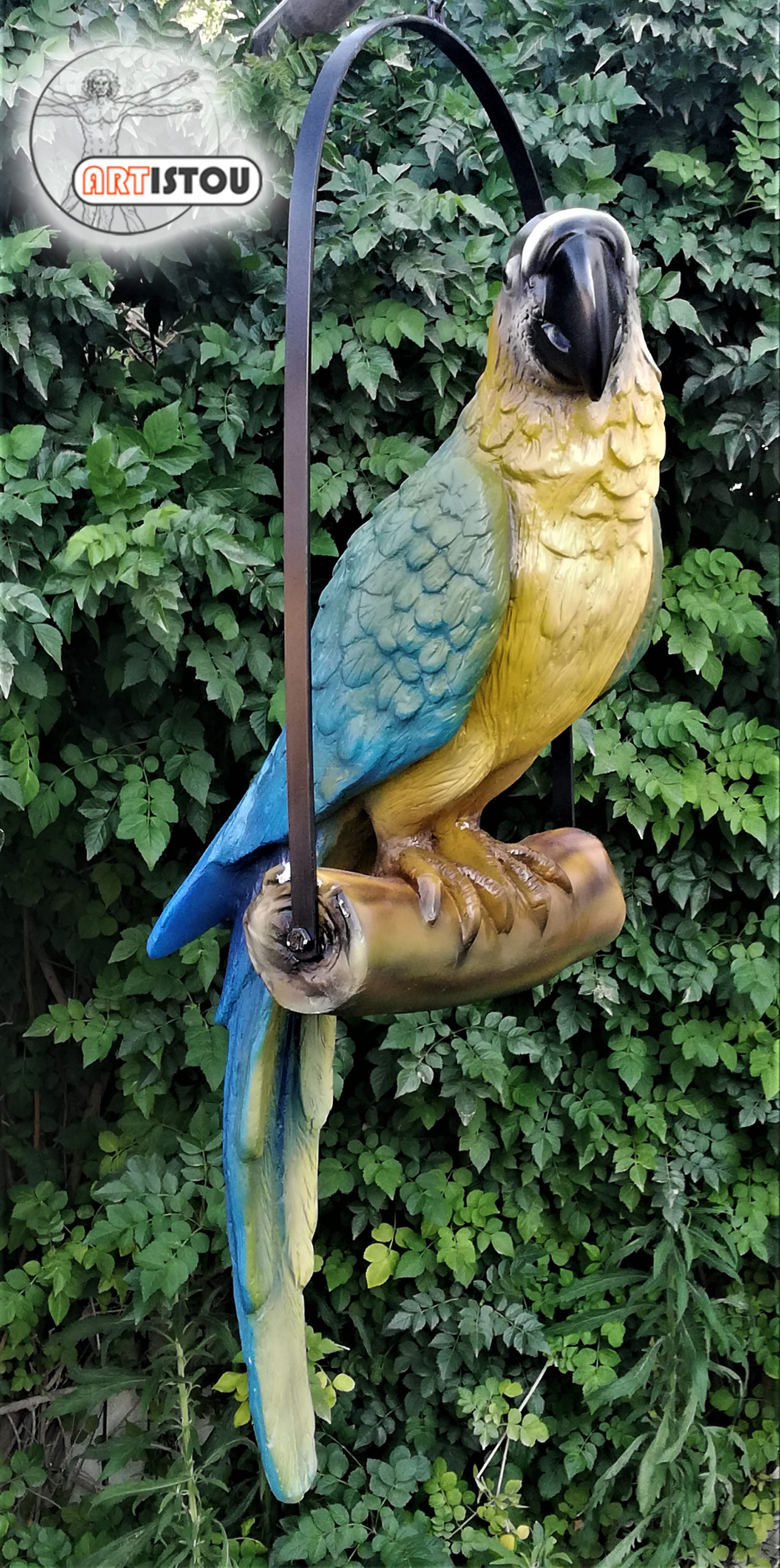perroquet sculpture en résine sur mesure par artistou
