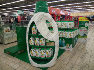 PLV Personnalisé pour les produits Ariel, fabriqué en résine et fibre de verre renforcée avec une construction en fer résistant à la rouille.