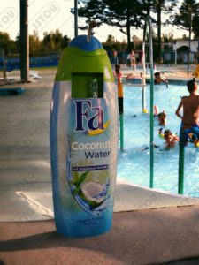 Barre de douche en forme de bouteille de shampoing Fà en résine et fibre de verre