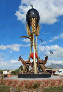 Monument décoratif de rond point gazelle: 3 Gazelle, 3 blé et une grand olive.