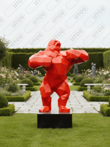 Sculpture design représentant un gorille en style origami, pièce décorative moderne.